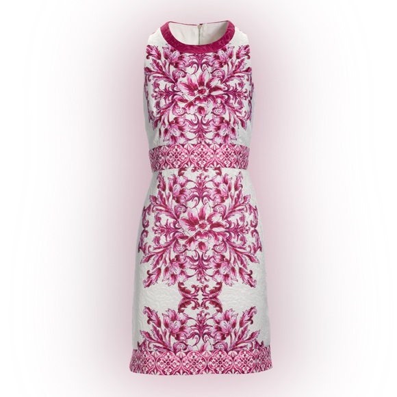 Boston Proper Tile Print Textured Jacquard Sheath Dress Size 14 - Picture 2 of 8